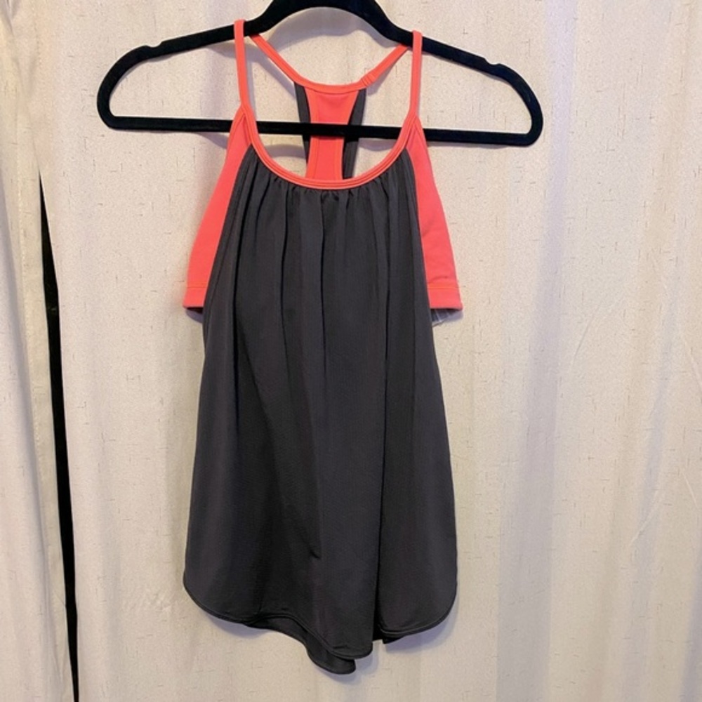 🍋LULULEMON gray tank top built in bra orange neon Womens Size 6